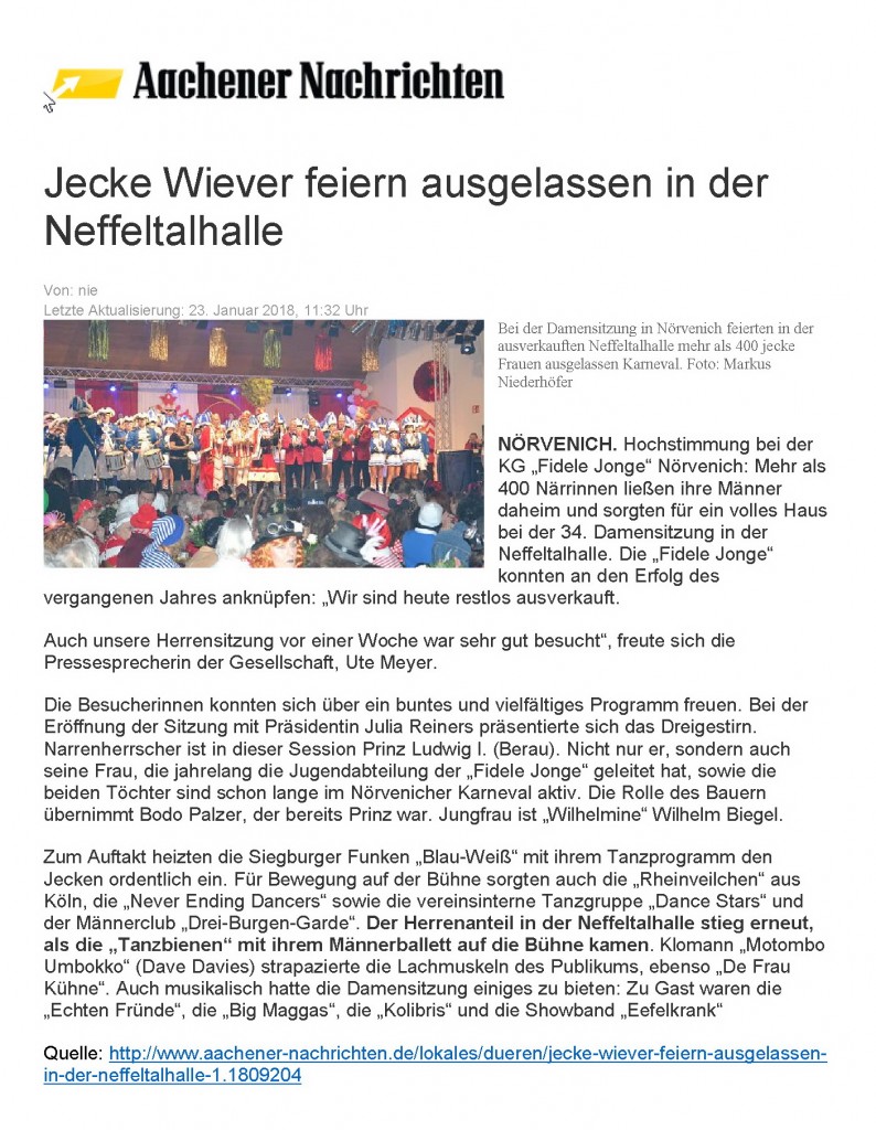 2018-01-23 Jecke Wiever feiern ausgelassen in der Neffeltalhalle